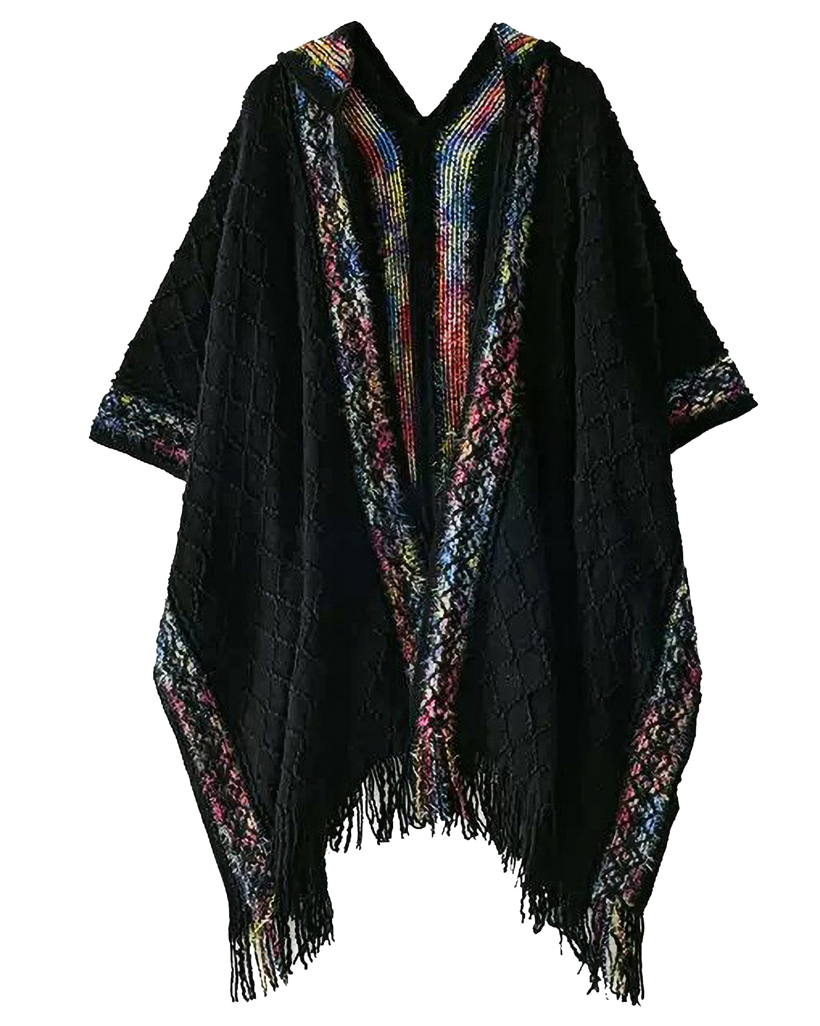 Bsubseach Knit Shawl Wraps for Women Soft Fringe Poncho Sweater Cape with Hooded for Fall Winter