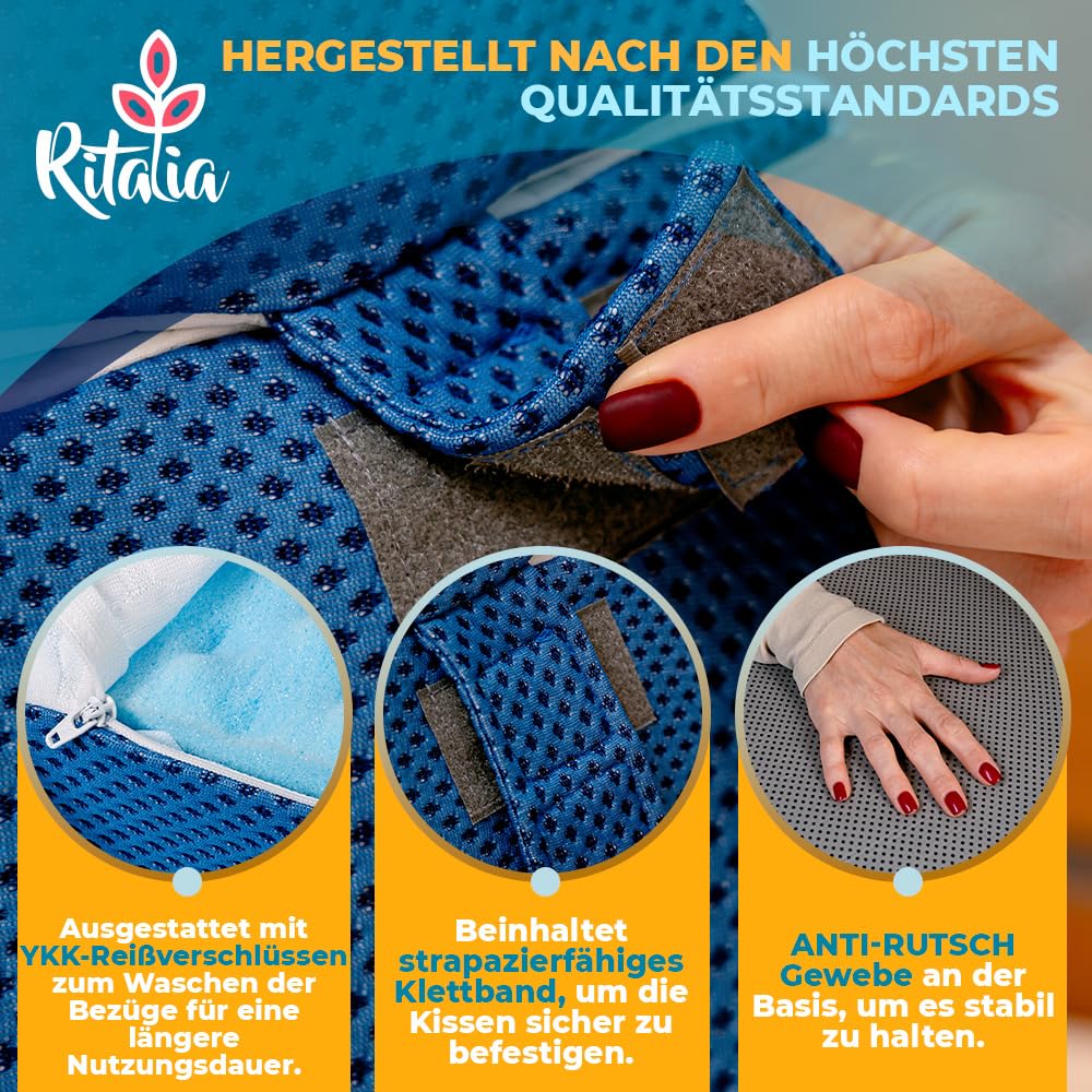 Ritalia® Keilkissen 3 Höhen 60x60x30 cm | Rückenkissen Bett und Venenkissen | Ergonomisches Sitzkissen Bett mit Rückenstütze, Ideal als Wedge Pillow für Schlafen und Erhöhung der Matratze