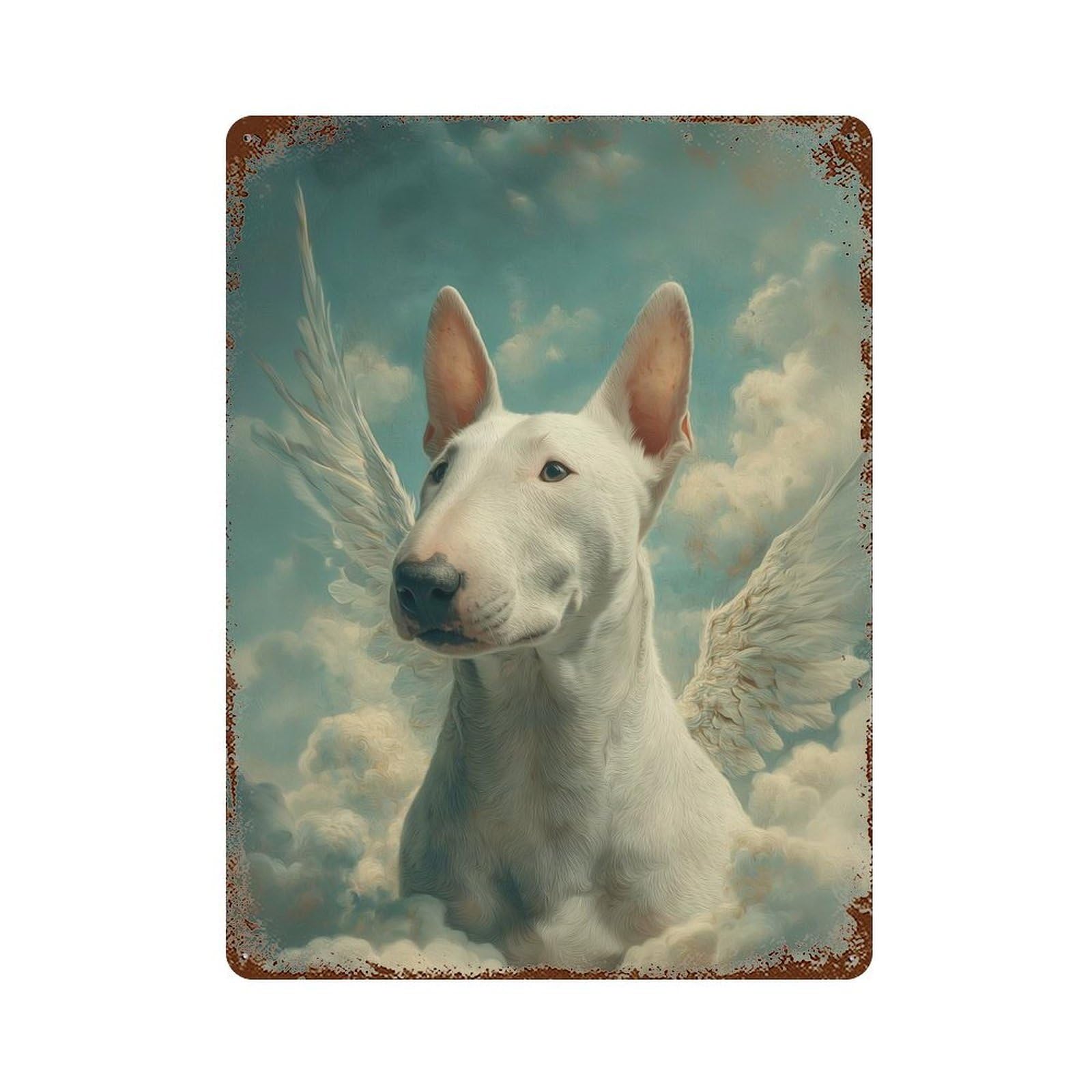 Winged Bull Terrier in The Clouds Bull Terrier Remembrance Rustic Tin Plaque 15.7"x11.8", Ideal for Shed, Workshop And Garage Wall Decor