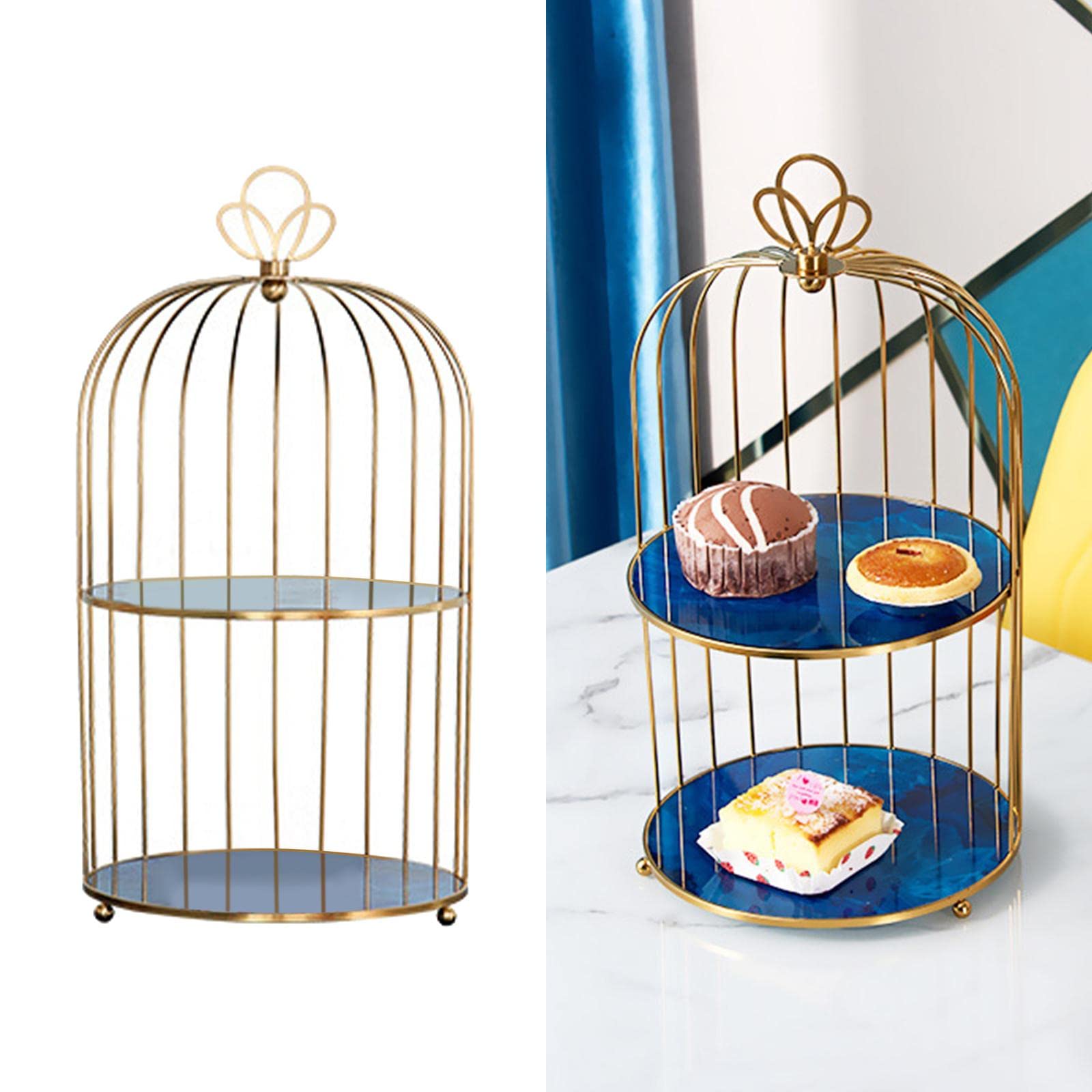 Alzata per Torta in Metallo Espositore per Gioielli Organizzatore a Righe Geometriche Vassoio da Bagno Nordico per la Cena Decorazione per la tavola, 2 Livelli