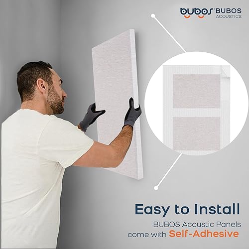 Miniatura 8 de BUBOS 4 paneles acústicos de tela, paneles a prueba de sonido de 23.6 x 11.8 x 2 pulgadas para paredes, paneles de pared autoadhesivos insonorizados