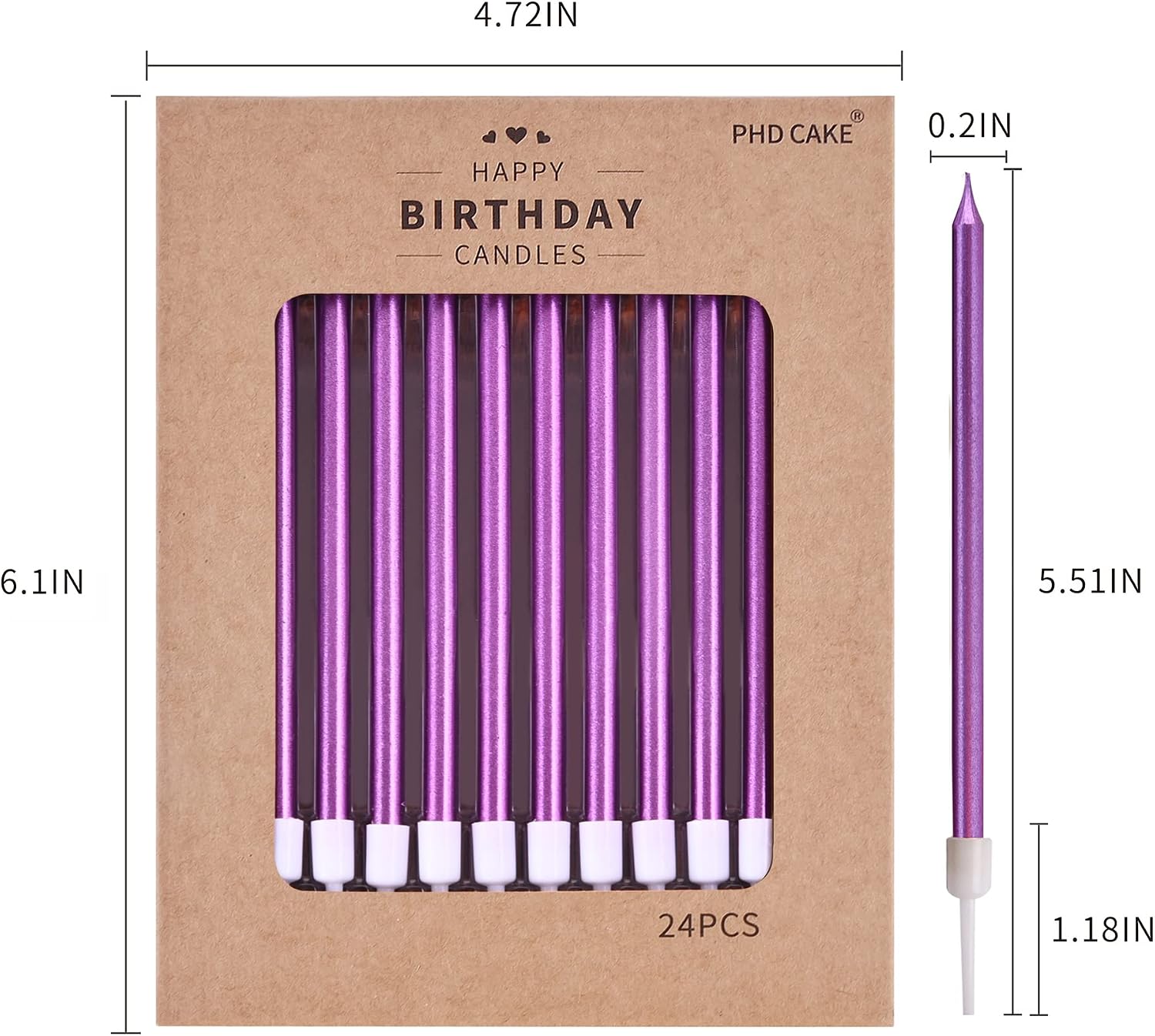 PHD CAKE Purple Long Thin Metallic Birthday Candles for Cake Party, Cake Candles, Weddings Cake Decorations, Candles for Cake image 4