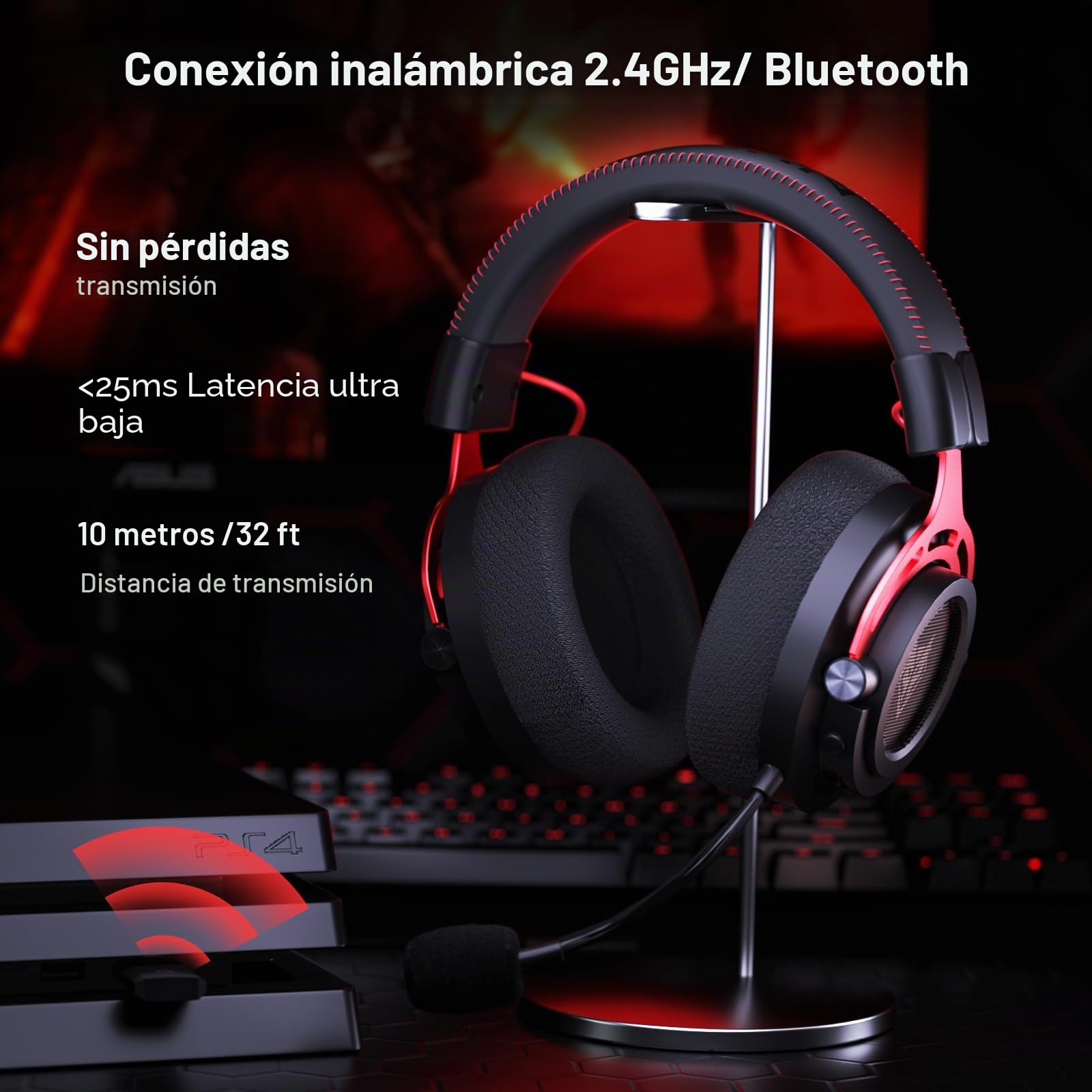 NUBWO Auriculares Inalámbricos para Gaming para PS5, PS4, PC - Auriculares Over-Ear con Micrófono con Cancelación de Ruido, Controladores de 50 mm y 100 Horas de Batería
