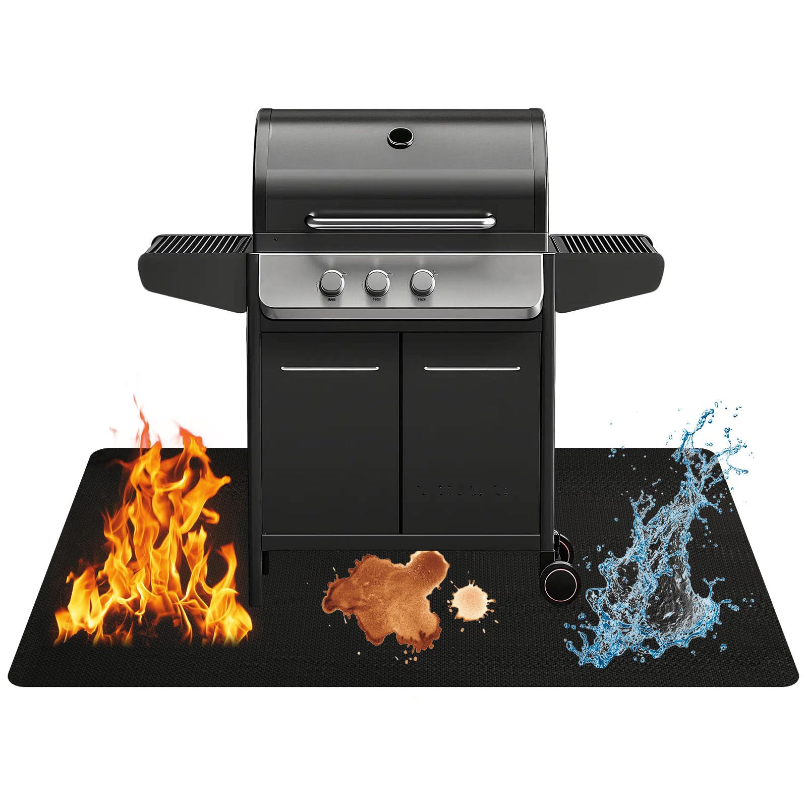 Tappetino Ignifugo per Barbecue 165 x 122 cm, Tappeto Protettivo Antifiamma per Grill e BBQ, Resistente fino a 1093°C/2000°F, Impermeabile e Antiolio, Protezione per Terrazza, Patio