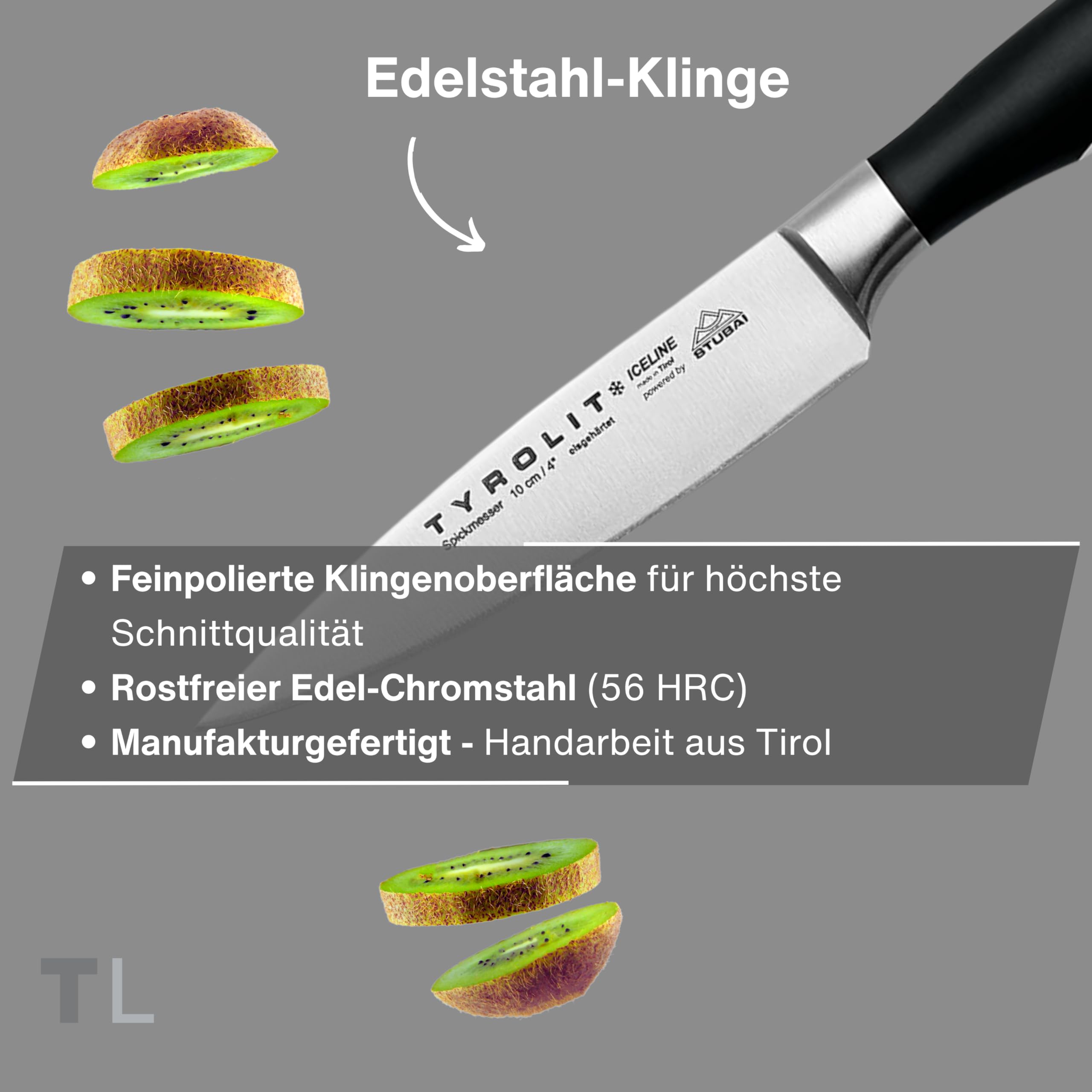 Tyrolit LIFE Spickmesser mit höchster Schnittqualität - 10cm, mehrfach eisgehärtete Edelstahlklinge (56 HRC) - extrem scharfes Profi Kochmesser für Fisch und Fleisch - Made in Tirol