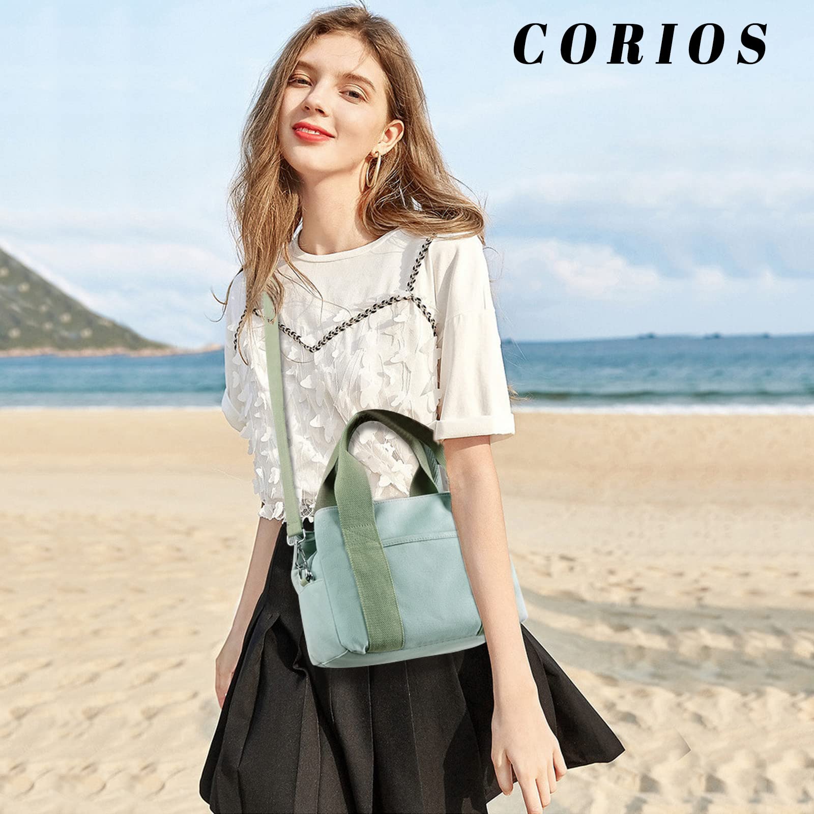 Borsa a Tracolla in Tela Media Capacità a Spalla Donna Casuale Moda Tote Multifunzione per Shopping Lavoro Viaggi Uso Quotidiano Messenger Verde