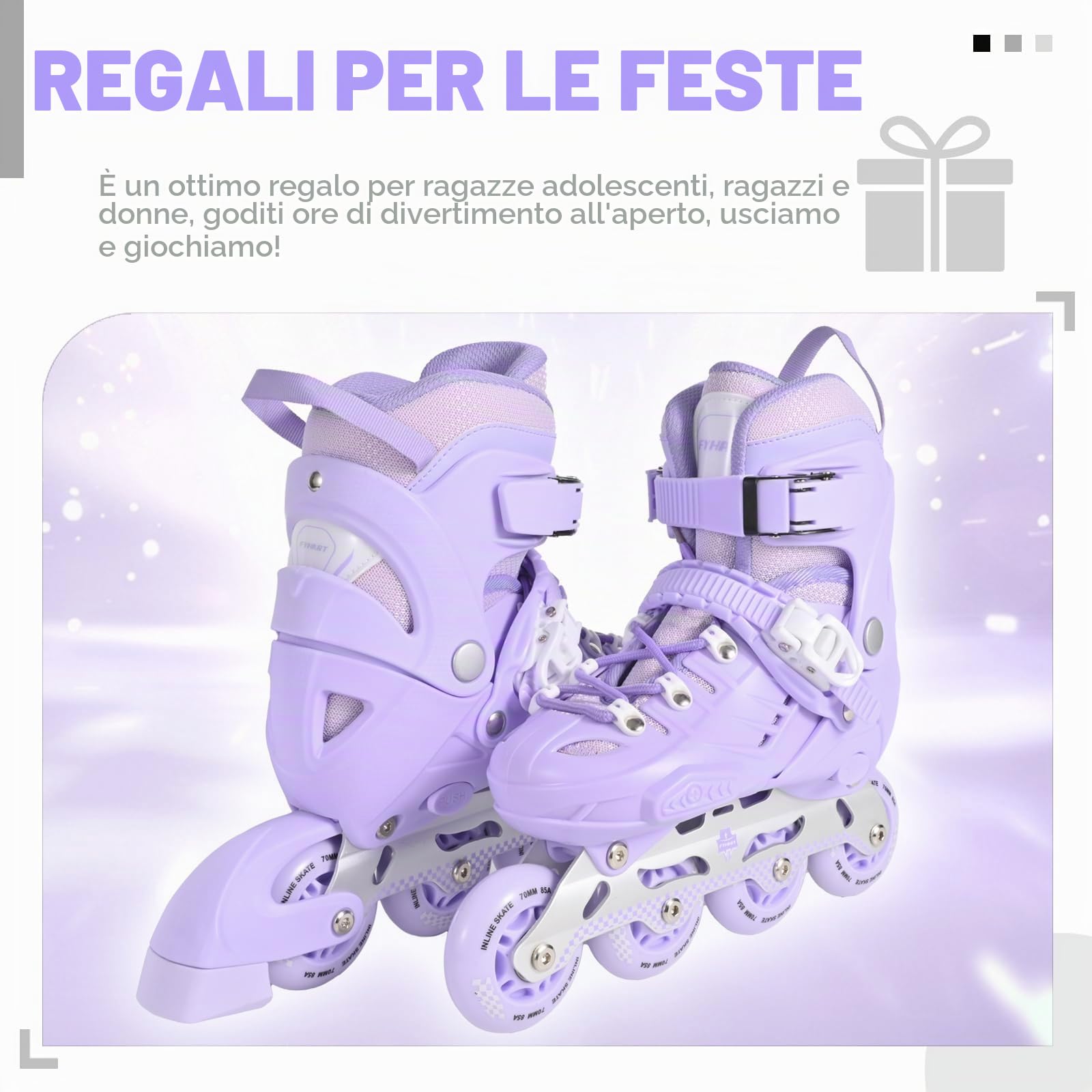 Pattini in Linea per Bambini, Telaio in Alluminio, Misura Regolabile, Viola