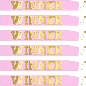 6 pcs Winner Satin Sash Party Accessory, Pink And Gold Winner Satin Sashes Celebrate In Style At Parties, Contests, Sporting Events And Competitions, 1st Place Award Sash Grand Prize Ribbon Winner Victory Ribbon Deluxe Recognition Ribbons for Classroom, PINK