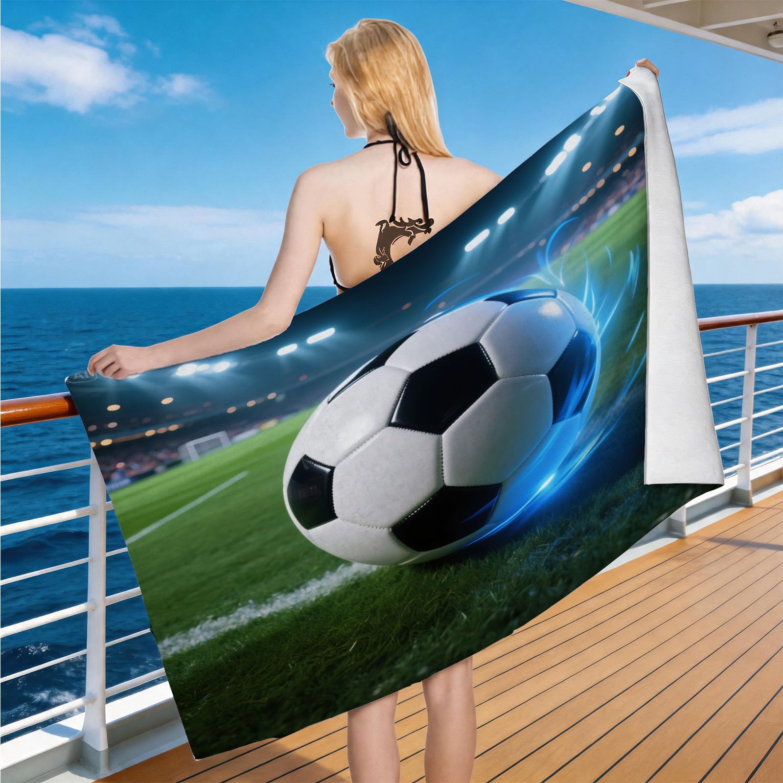 Hongduo Microfiber Quick Dry Beach Towel Soccer, 3D Sports Competition Beach Towels Absorbent Fast Drying Bath Towels, Travel Camping Gym Swimming Bathroom (100x200cm)