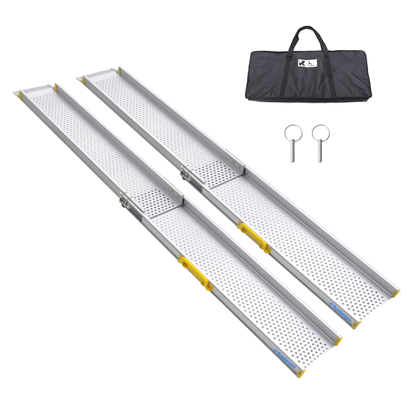 Ruedamann 7FT Adjustable Wheelchair Ramp, 9" Wider Portable Ramp for Wheelchair, 600 lbs Per Pair Capacity, Telescopic Aluminum Wheelchair Ramp for Home, Doorways, Curbs, Scooters