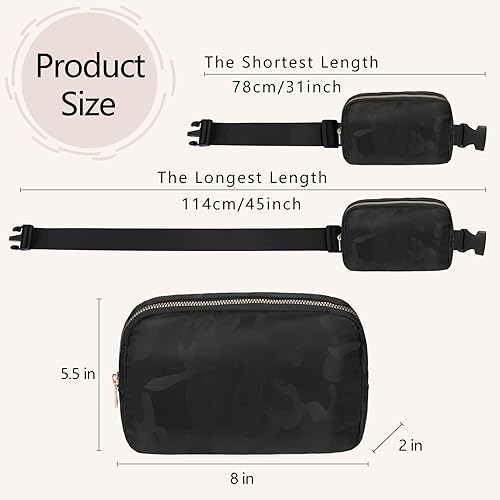 Miniatura 5 de Riñonera de moda para mujeres y hombres, riñonera de regalo con correa ajustable para viajes, correr, senderismo, caminar, negro (Camo Black), 1