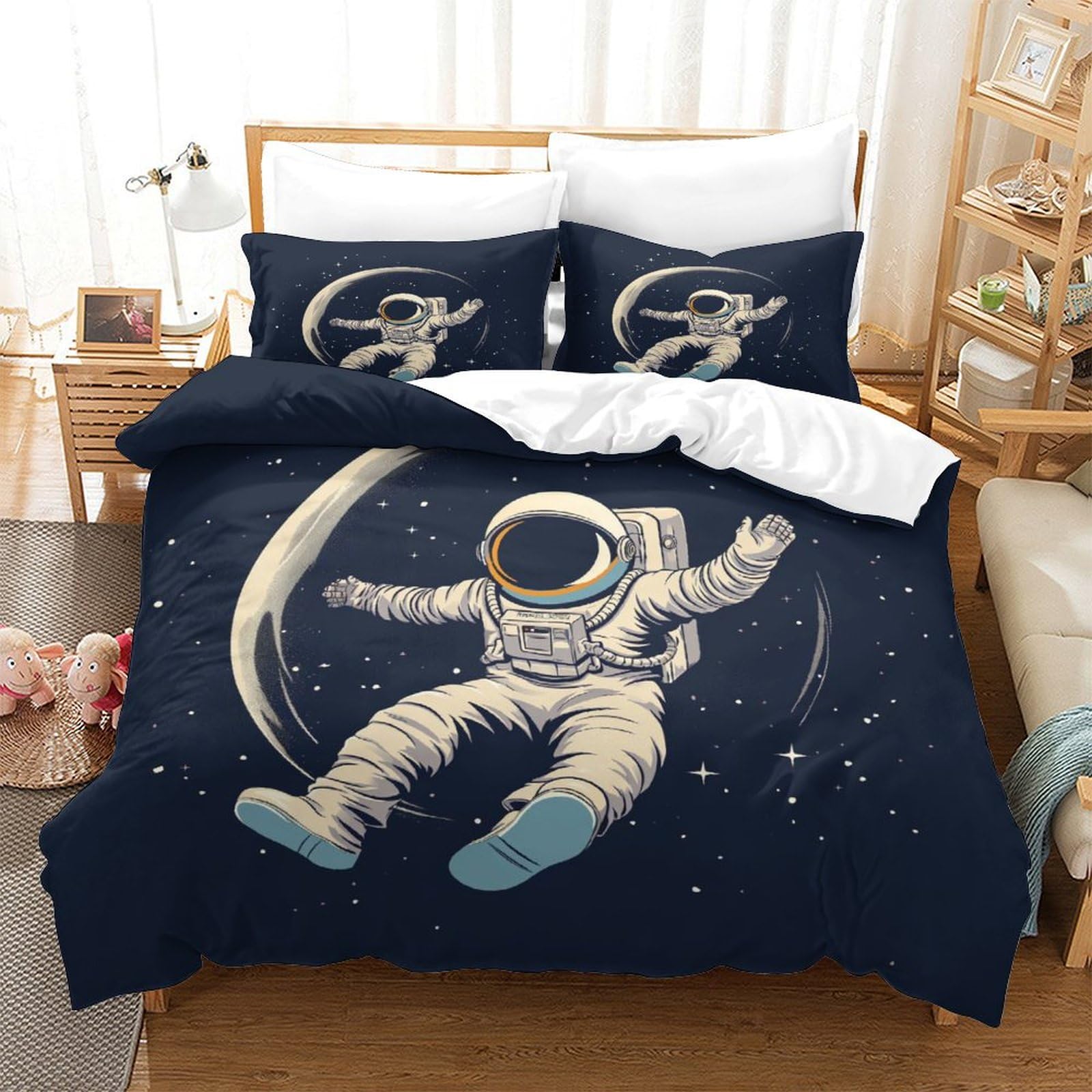 Parure de lit astronaute en microfibre super douce et respirante pour couette 260x220cm