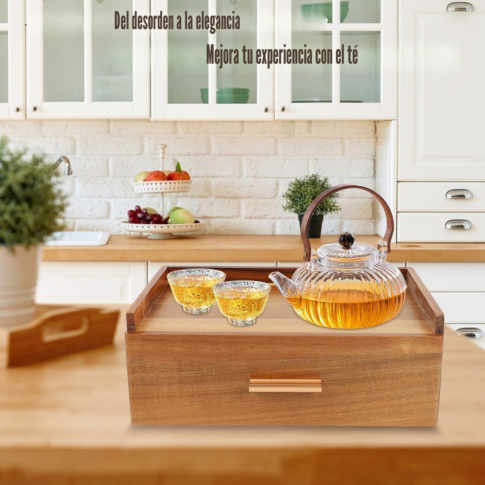 Organizador de Bolsitas de Té, Envases para Bolsitas de Té, Porta Bolsitas de Té y Tisanas, Cajón Porta Bolsitas de Té, Caja de Bolsitas de Té y Tisanas, 32.3*20.5*12.5CM con 8 Compartimentos para