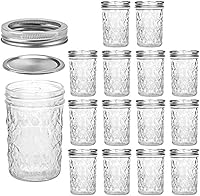 VERONES 8oz Mason Jars 15 Pack with Airtight Lids - Canning Jelly Jars for Jam, Honey, Wedding Favors & DIY Storage
