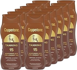Tanning Sunscreen Lotion, Water Resistant Body Sunscreen SPF 15, Broad Spectrum SPF 15 Sunscreen, 8 Fl Oz Bottle (Pack of 12)