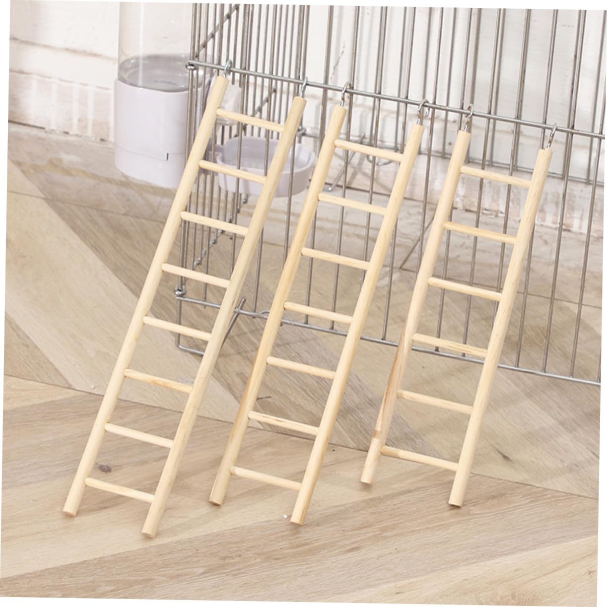 BESTonZON Set 6 Pezzi Scala per Uccelli in Legno Khaki per Pappagalli e Parrocchetti, Giocattolo da Arrampicata per Gabbia, Facile da Installare, Migliora L'equilibrio