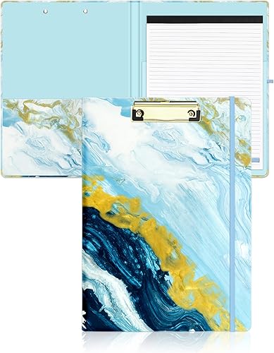 SUNEE Portapapeles con bloc de notas clip dorado de perfil bajo y bolsillo interior de almacenamiento 13 x 91 pulgadas tamaño A4 bonito diseño de