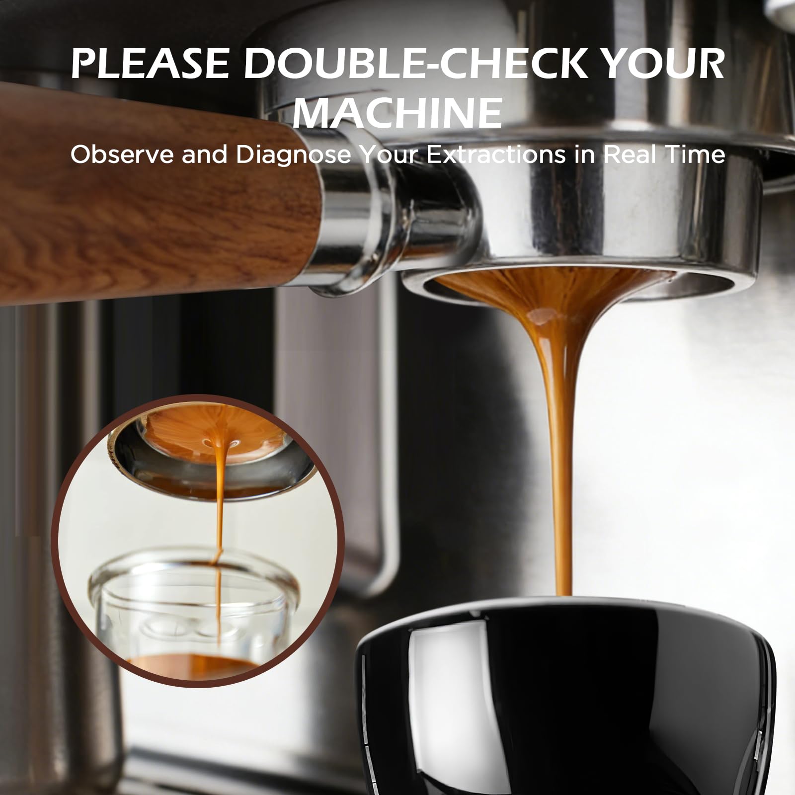 Cozary Portafiltro 51 mm 3 Orecchie, 304 Acciaio Inox, Manico in Legno, per DeLonghi EC680/EC685/EC885/EC890, per l'uso in Case, Caffetterie e Ristoranti in Stile Occidentale