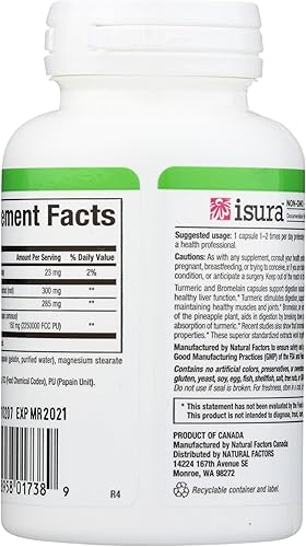 Miniatura 2 de Natural Factors, Cúrcuma y bromelina 450 mg, apoyo muscular y articular, 90 cápsulas