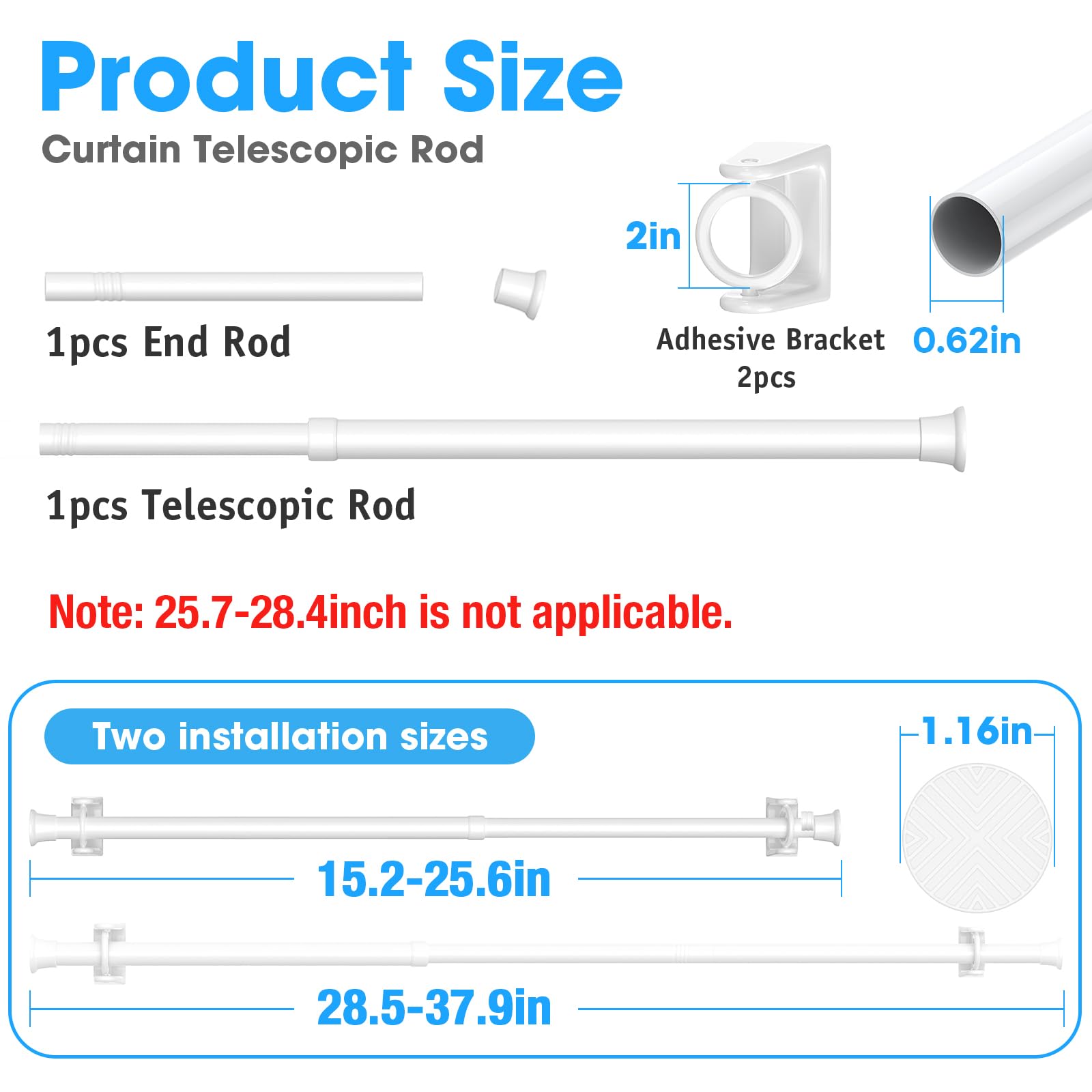MEXAU White Tension Curtain Rods18 to36 Inch,Small Curtain Rods No Drilling,Short Tension Rod,Adjustable Spring Curtain Rod for Windows Door Closet Pressure Curtain Rod With One Set Rod Holders