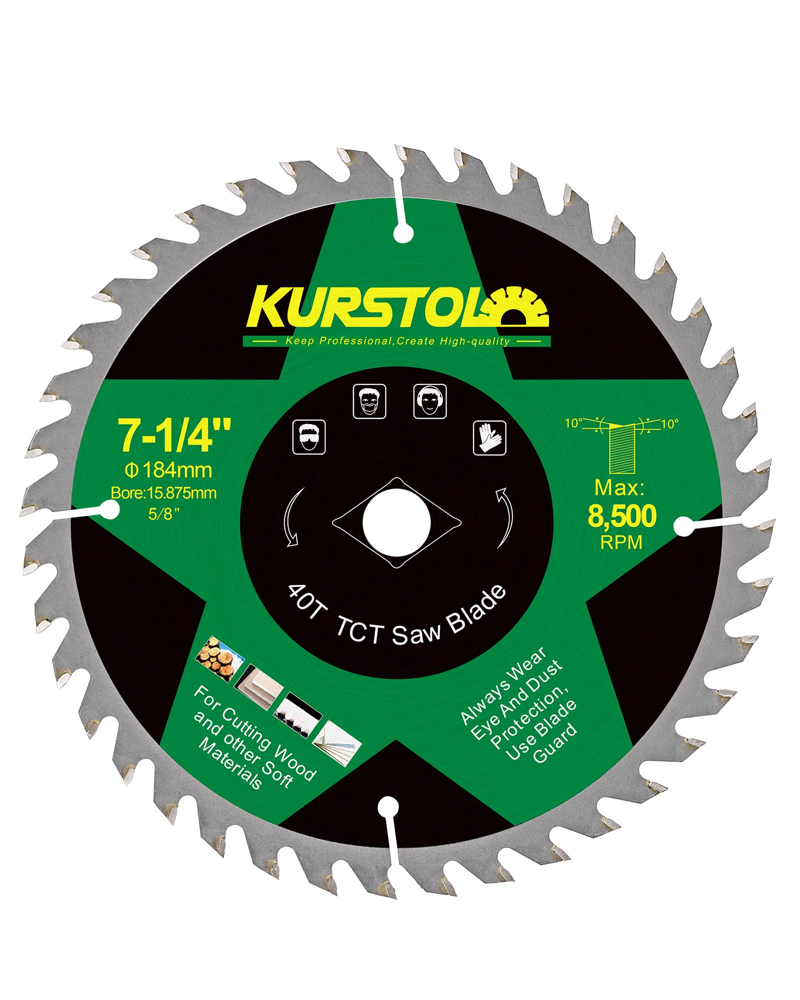 KURSTOL Wood Circular Saw Blade - 184 x 15.875mm 40 Tooth TCT Cutting Blade for Wood, Plastic, Plywood, Particle Boards, Multilayer Boards