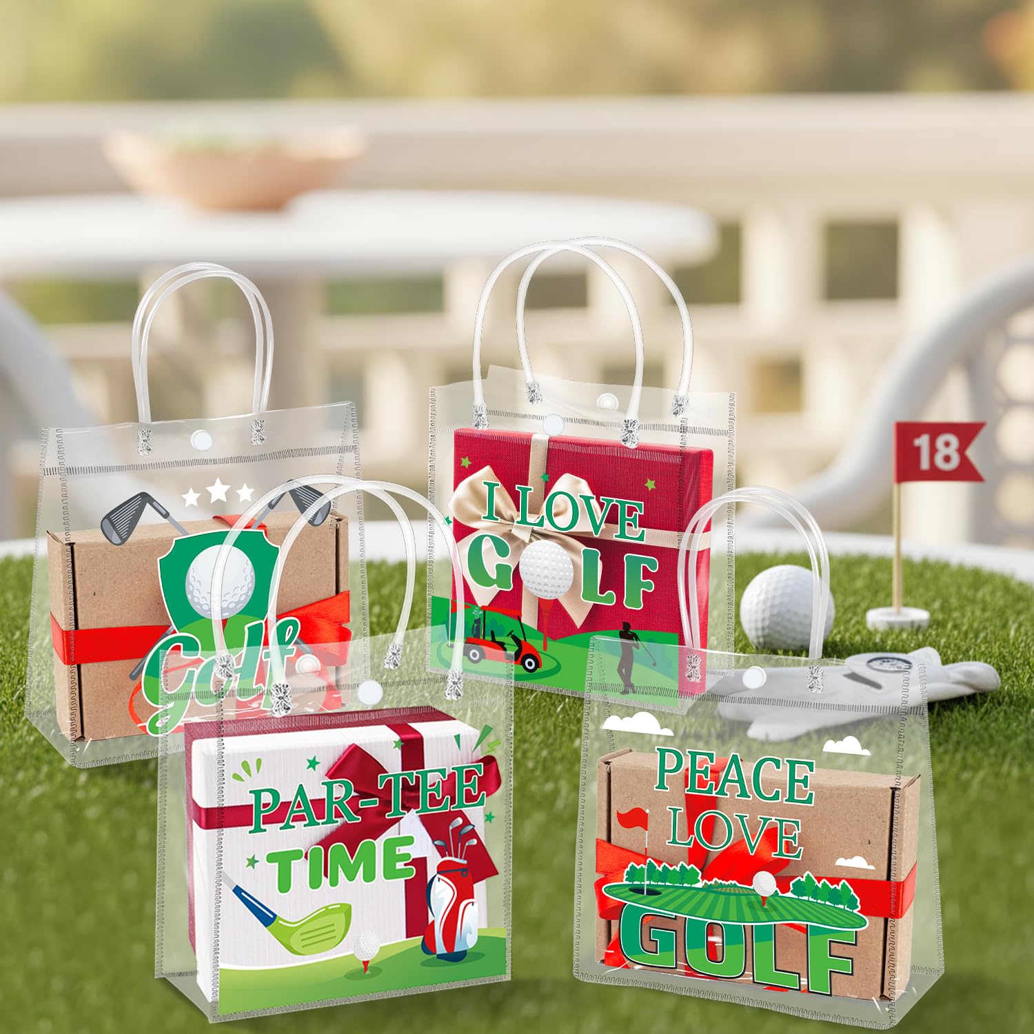 H1vojoxo Golf Party Gift Bags - 24PCS Golf Clear PVC Gift Bags with Handle Reusable Masters Themed Party Goodie Bag for Fathers Day Portable Sports Ball Candy Treat Bag for Birthday Party Decorations