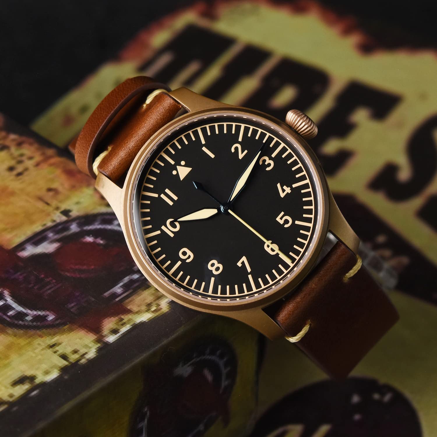 Hruodland F021 Herren-Automatik-Pilotenuhr, 100 m, wasserdicht, PT5000, automatisch, mechanisch, farbe 1
