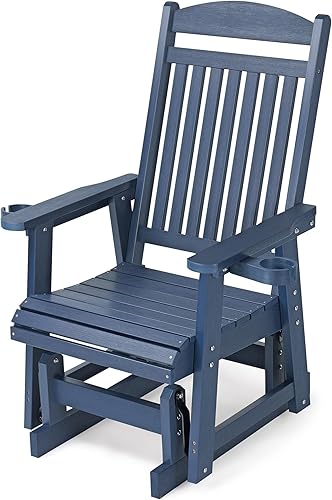 Planeador de patio de madera de polietileno para una persona, con portavasos, respaldo alto y asiento contorneado profundo, material HIPS,