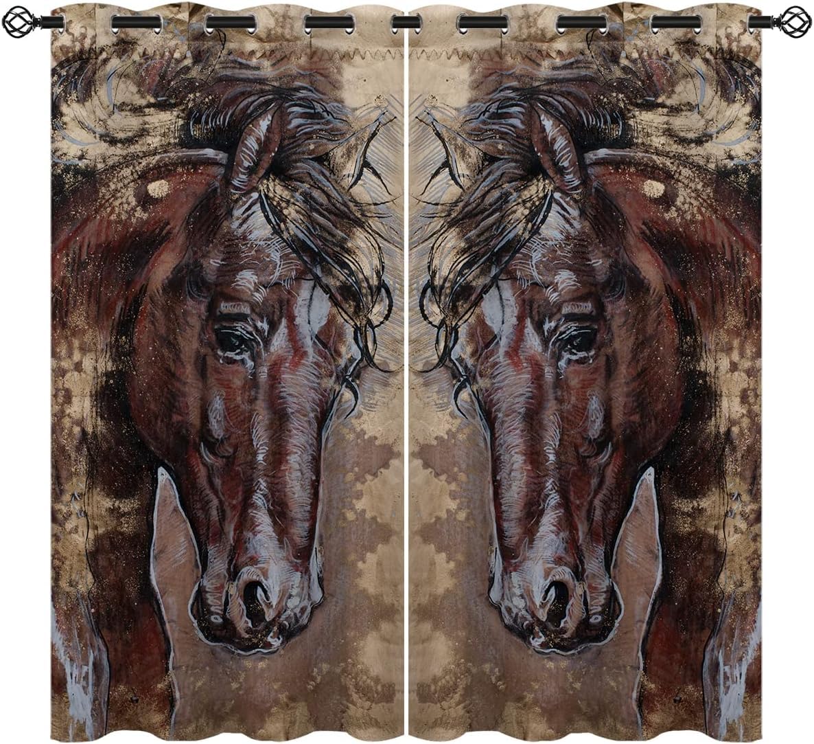 Rideau Occultant 3D Cheval pour Décoration Fenêtre Salon