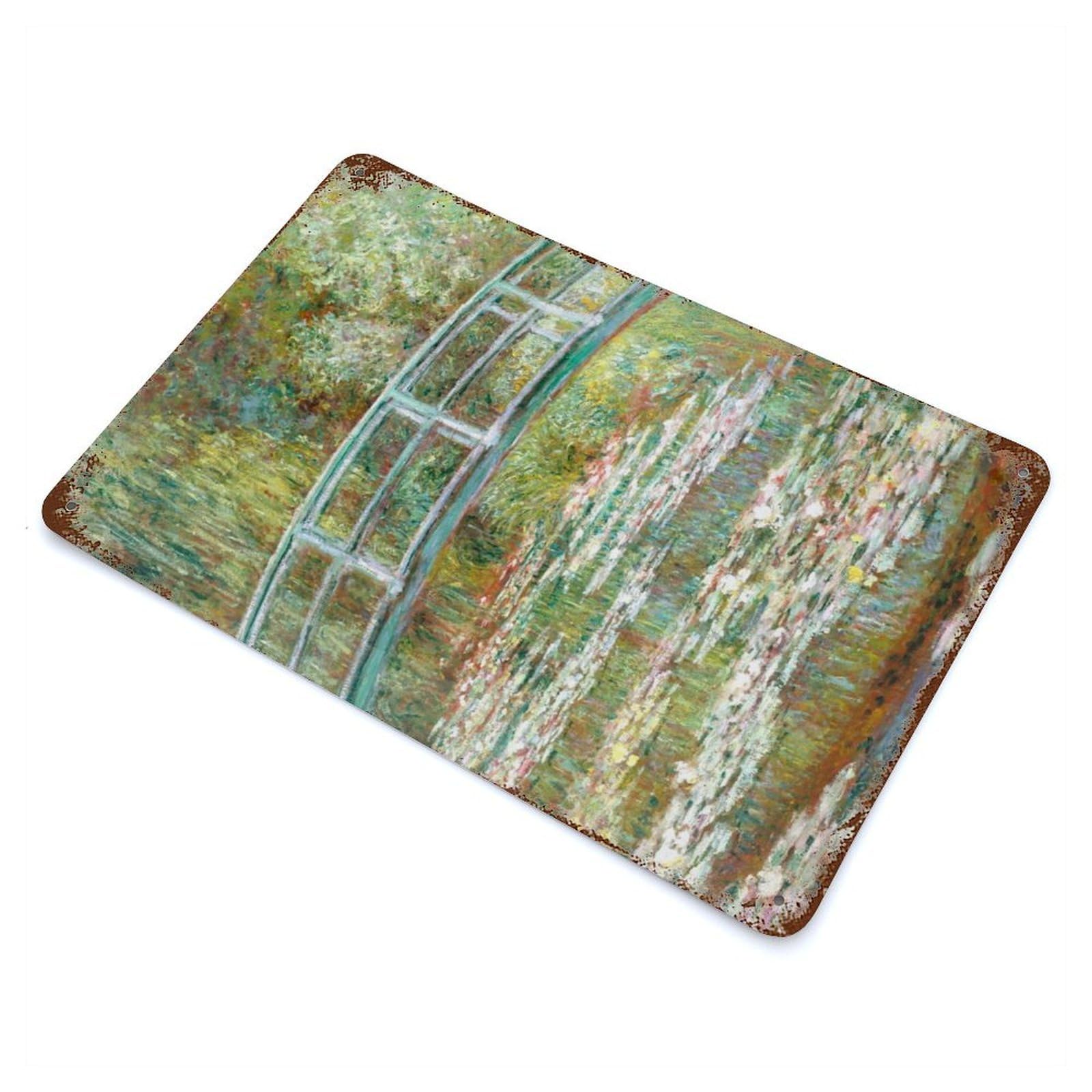 Bridge over A Pond Aged Metal Wall Plaque 11.8"x7.9", Industrial Home Decor for Pub, Kitchen And Man Cave Decor