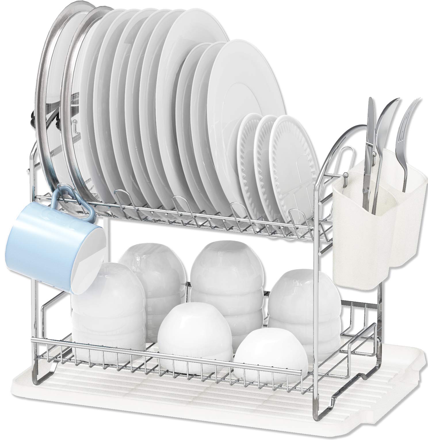 Simple Houseware2-Tier Metal Dish Rack with Drainboard, Chrome for Kitchen