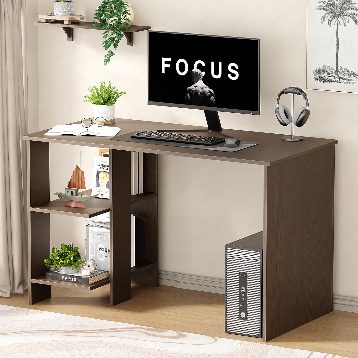 Lukzer Engineered Wood Computer Desk with One Tier Shelves Laptop Study Table for Office Home Workstation Writing Modern Desk (ST-007/ Wenge / 100 x 50 x 77 cm)