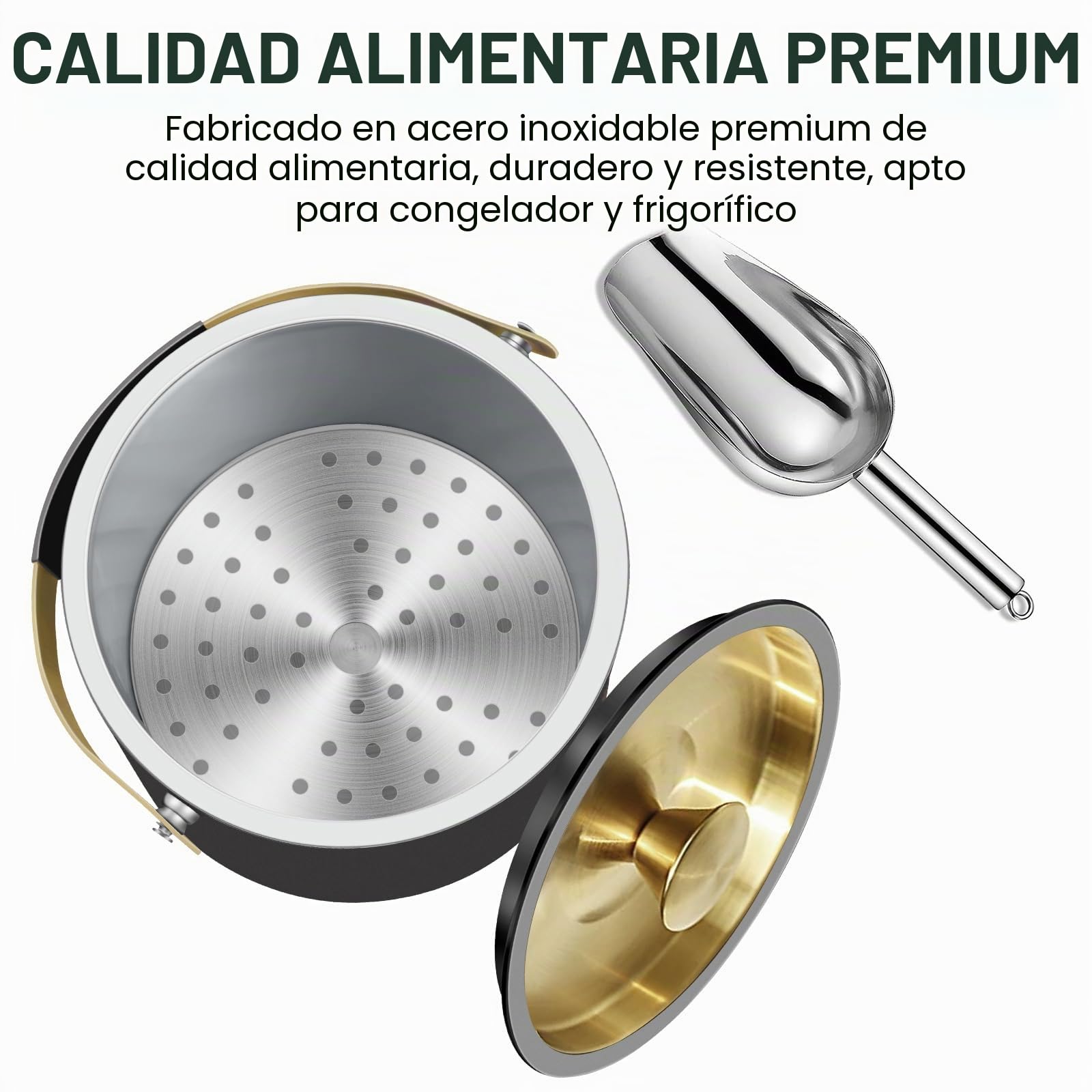 3.2L Cubitera Moderna Aislada con Tapa de Silicona, Pinzas, Colador, Cubitera de Acero Inoxidable de Doble Pared para Fiestas y Cocktail Bar, Ideal para Regalar