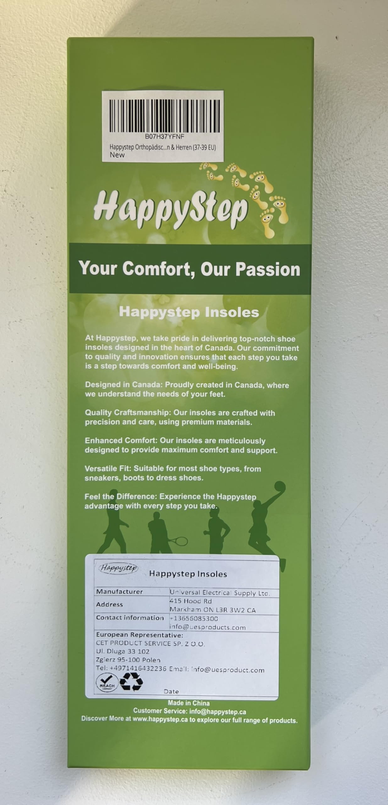 Happystep Largo Solette in Memory Foam PU Inserti per Scarpe Comfort Assorbimento Degli Urti, Imbottitura per Ortopediche Supporto di Arco Suole Interne, Ammortizzazione per Donna e Uomo (37-39 EU)