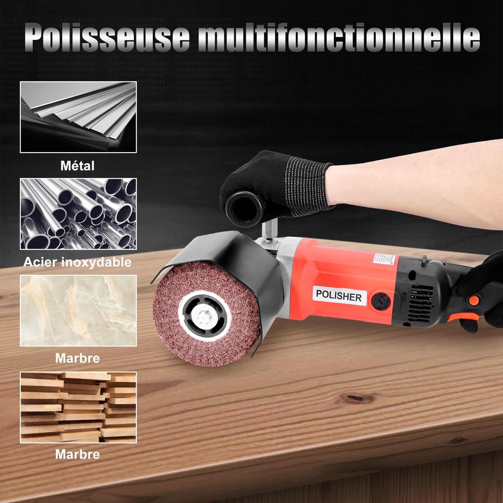 HYCHIKA 1400W Ponceuse Electrique, Machine à Poncer Rénovateur, Appareil de Brossage pour la Rénovation de Surfaces de Toutes Sortes, Gamme de 8 vitesses 600-3600RPM, Convient pour le bois, le métal