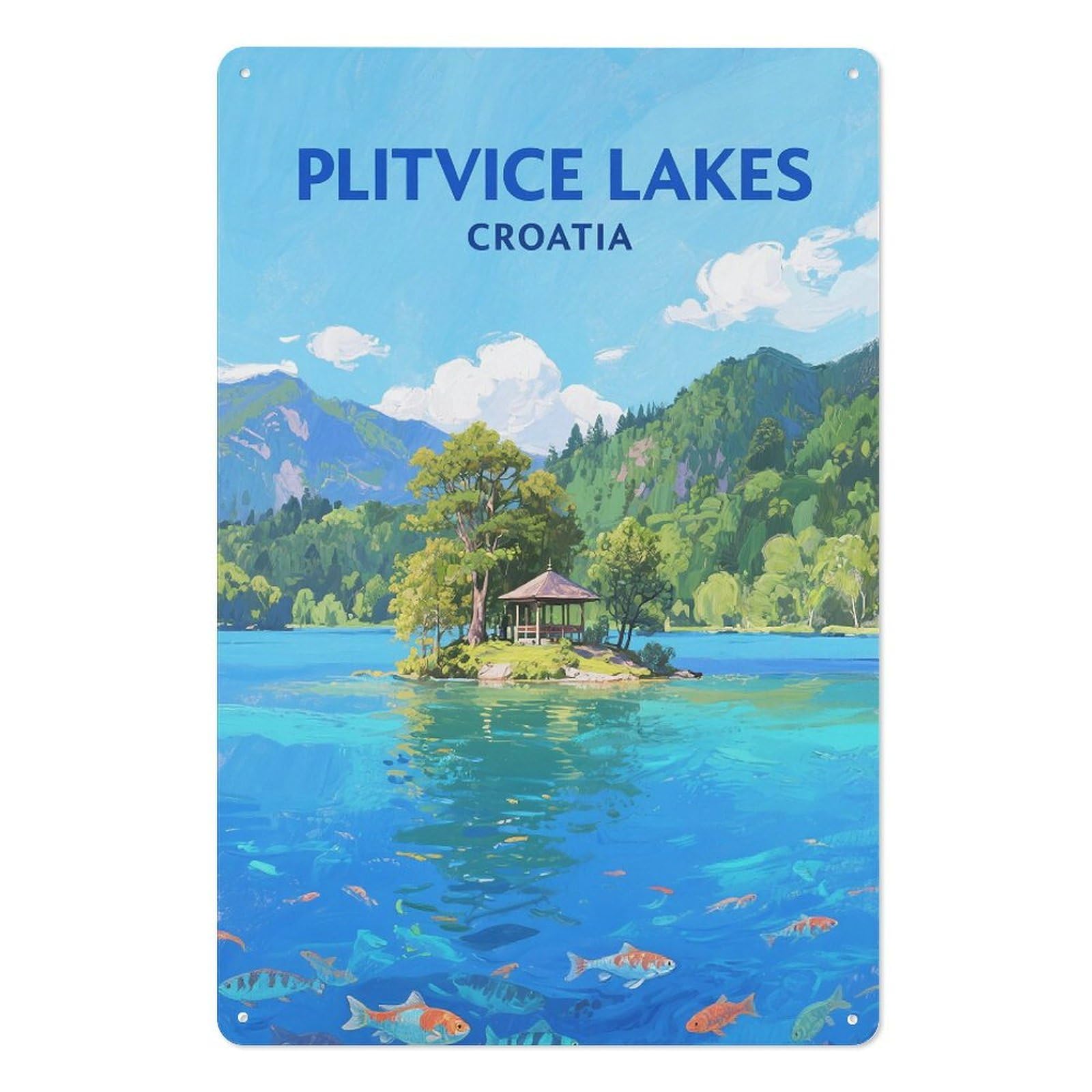 Plitvice Lakes Croatia Retro Design Tin Painting Vintage Tin Sign 08x12inch(20x30cm) Wall Art for Home Office Bedroom Living Room Cafes Wall Decor