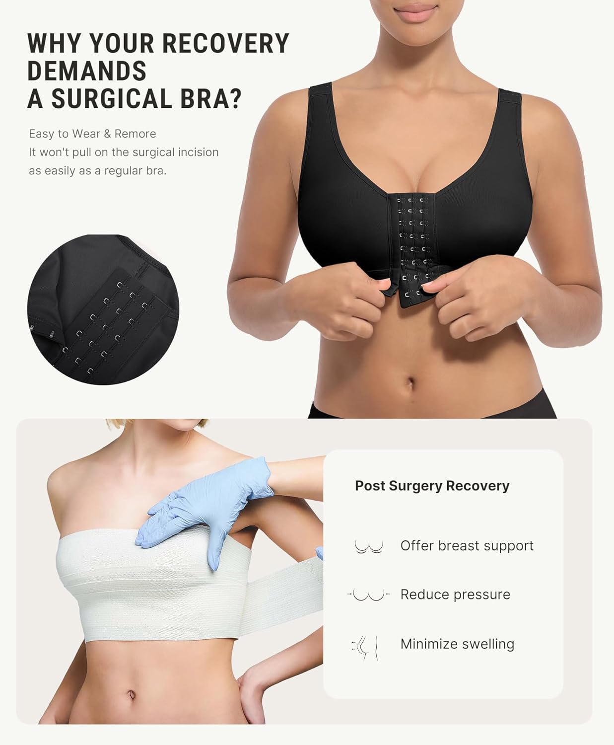 FeelinGirl Mastectomy Bras for Women Compression Post Op Surgery Bra Front Closure Surgical Recovery Everyday Bra