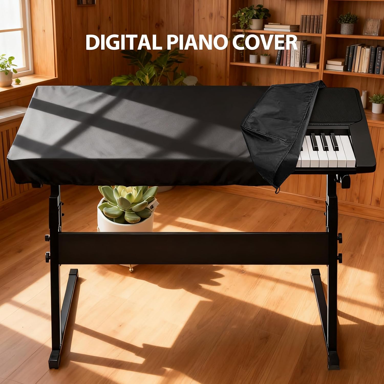 61 Keys Piano Keyboard Dust Cover, Spandex Stretch Fabric with ABS Cord Lock, Universal Dustproof Protector for Electronic Piano with Music Stand