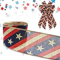 Vista 6 de Threetols Cinta patriótica con borde de alambre de 2.5 pulgadas, 10 yardas, cinta con alambre de purpurina roja y azul para el Día de los Caídos