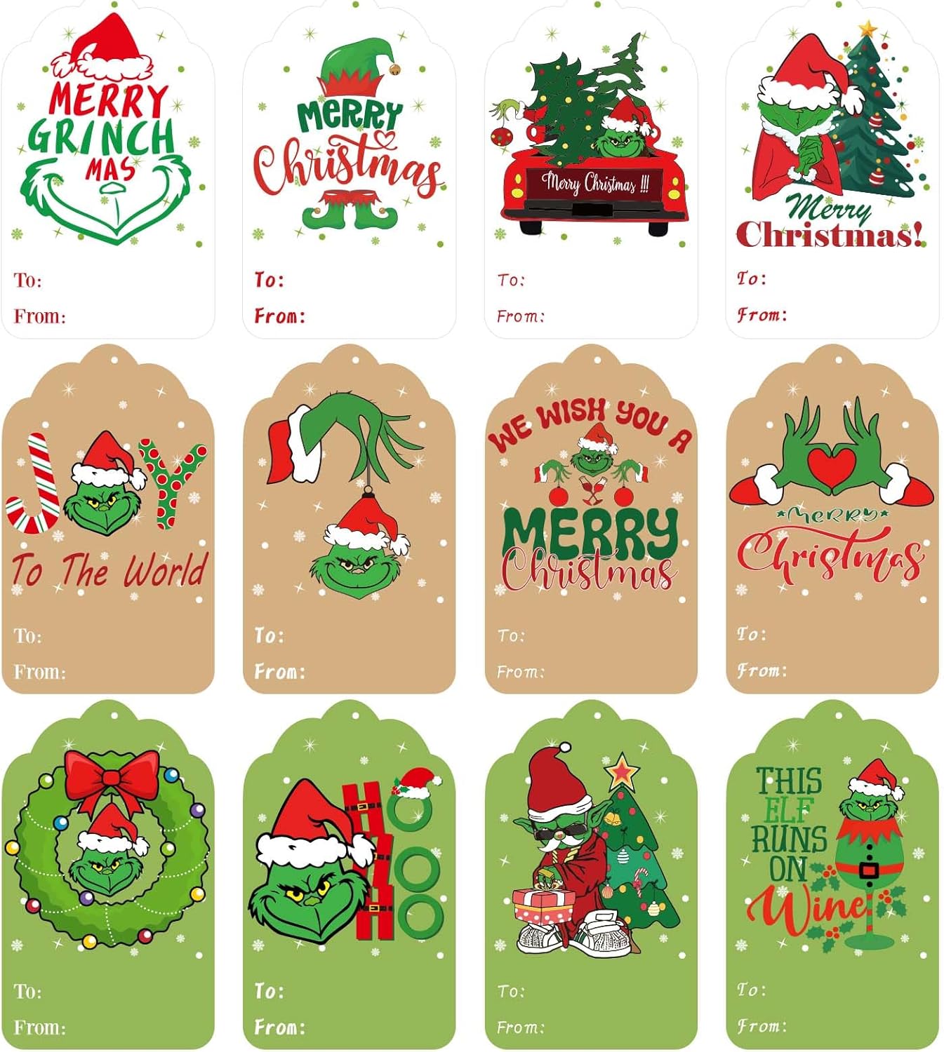180Pcs Christmas Labels for Gifts Stickers, Grinch