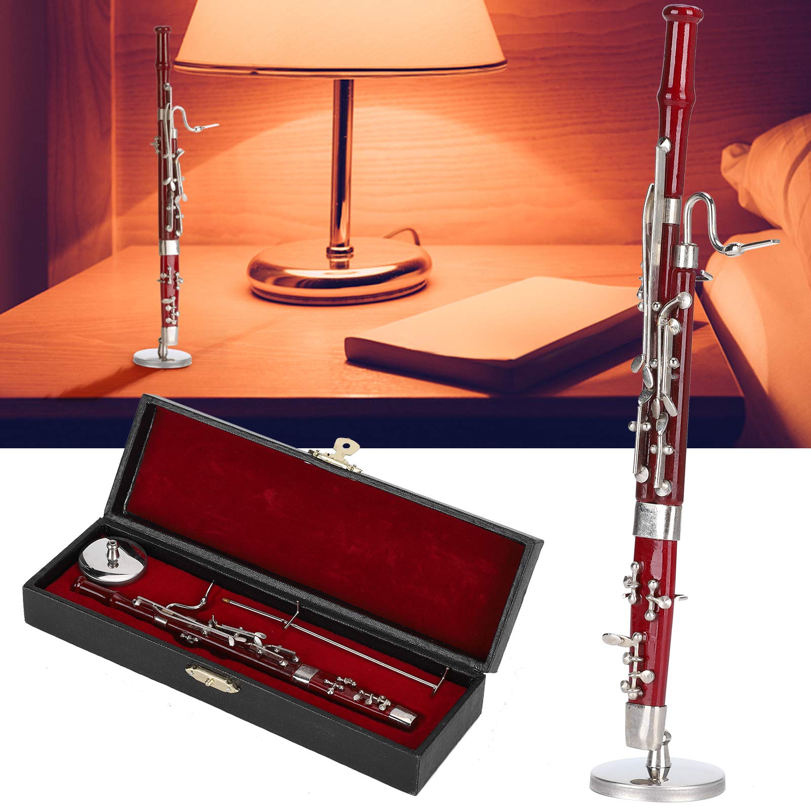 Qcwwy Fagott Ornamente, Burgund Fagott Ornament Dekoration Miniatur Dekoration Mini Musikinstrument Modell Handwerk 17cm