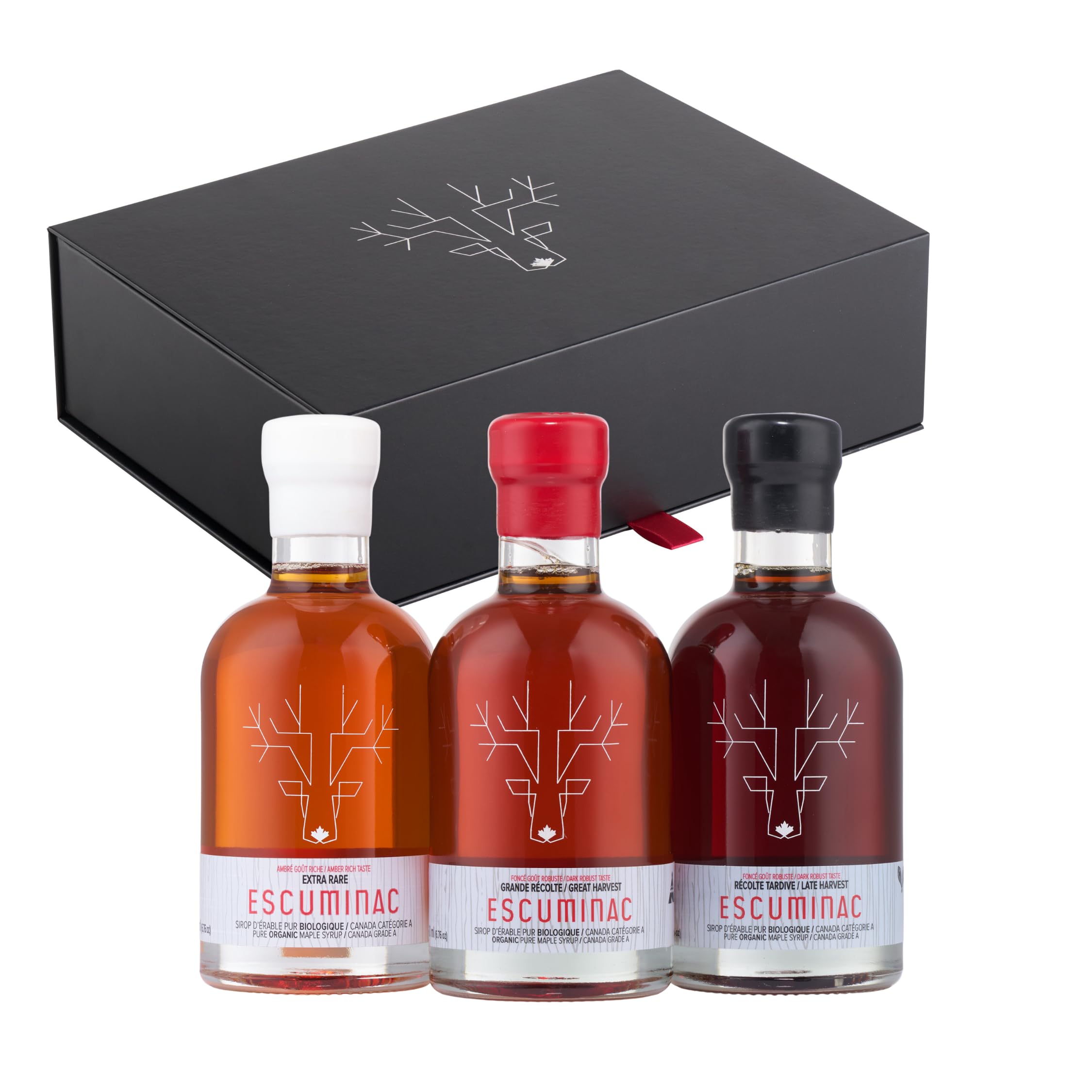 Escuminac Organic Maple Syrup Gift Set – 3 x 200 ml Glass Bottles