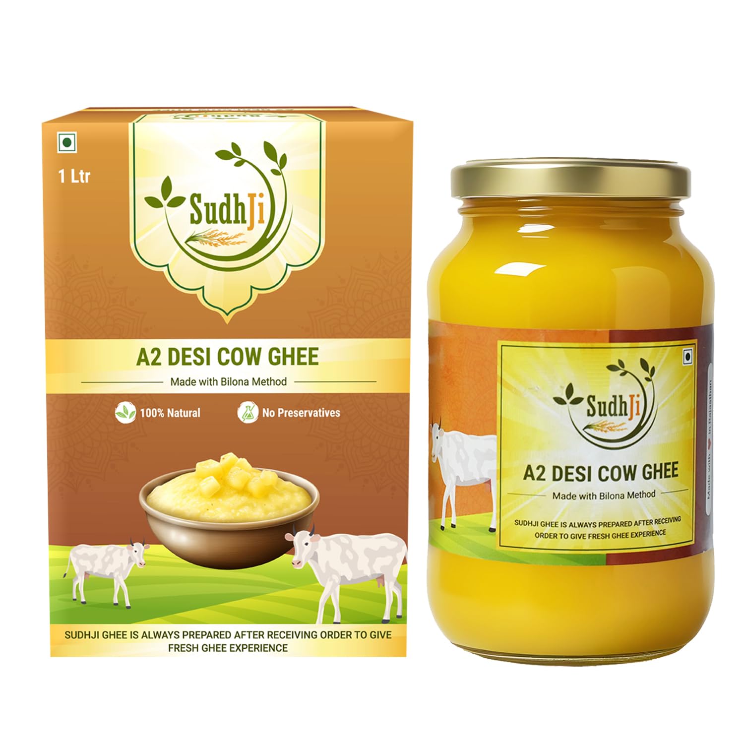 SUDHJI A2 Cow Desi Ghee 1 Litre Glass Jar 100% Churned With Traditional Vedic Bilona Method Grassfed Premium Bilona Ghee | Lab Certified | 1 Litre (B0CYQBD7TR) Amazon Price History, Amazon Price Tracker
