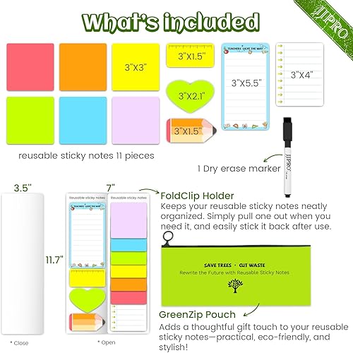 Miniatura 9 de JJPRO Notas adhesivas de borrado en seco, calcomanías reutilizables para pizarra blanca, 8 colores, 3 x 3 pulgadas, paquete de 16 unidades. Adecuado