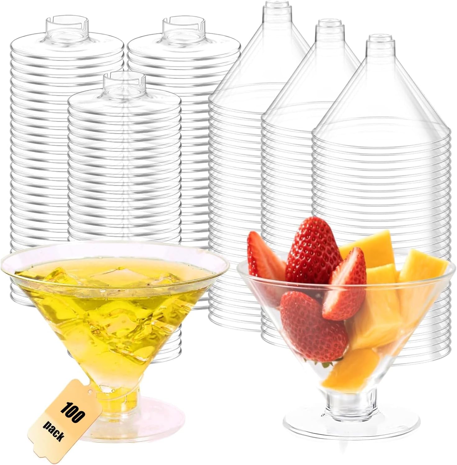 RICHSC-PAN 100 Pcs Plastic Martini Glasses Disposable 5oz Clear Cocktail Glasses. Martini Plastic Cups for Wedding Party Bowl Wine Ice Cream Fruit. Various Party Activities.