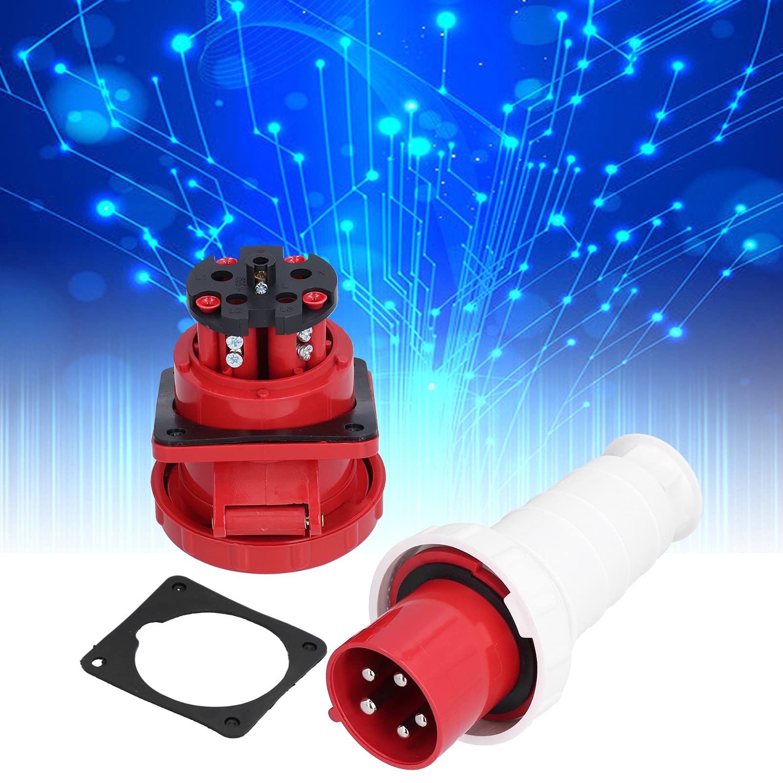 Conector de Alimentación Trifásico de 5 Pines 380-415V 63A 3P+N+E, Kit de Enchufe Industrial con Carcasa PA66, IP67 a Prueba de Agua para Plantas de Energía Industriales