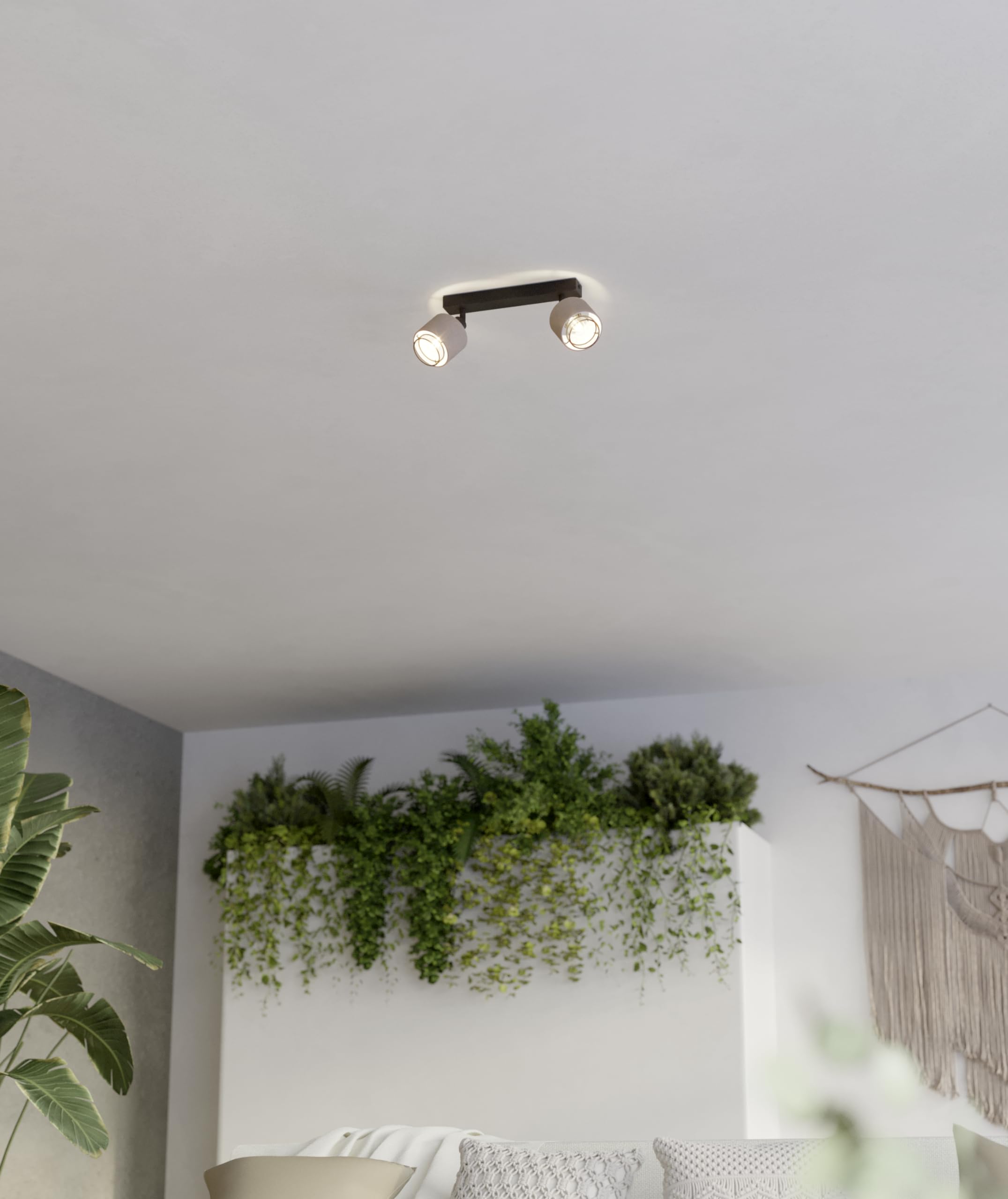 Eglo Ceiling Light Fitting Rosley, 2 Spots Ceiling lamp, Spotlight bar Made of Textile in Natural and Black Metal - Image 4