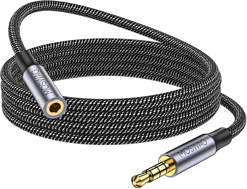 MOSWAG 6.6FT 3.5mm Male to Female Extension Cable with Microphone Stereo | Audio Adapter Nylon Braided Compatible for Home/Car Stereos Smartphones Headphones Tablets Media Players and More