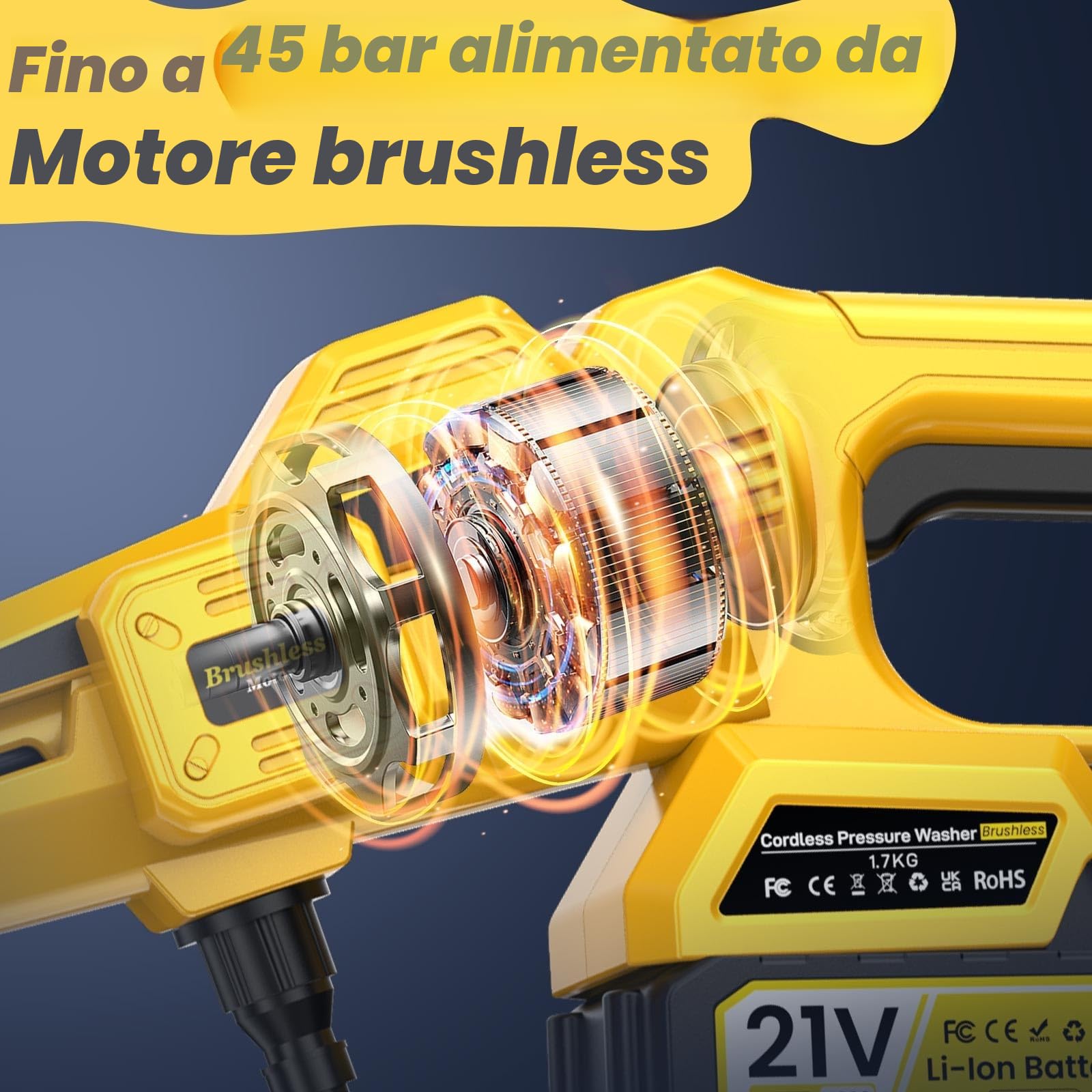 Idropulitrice a Batteria, 4000 mAh *2 Idropulitrice 45 Bar, 6-In-1 Ugello Idropulitrice Portatile, 3 Livelli Idropulitrice Senza Fili, Idropulitrice Professionale per Casa, Auto, Giardino, Esterni