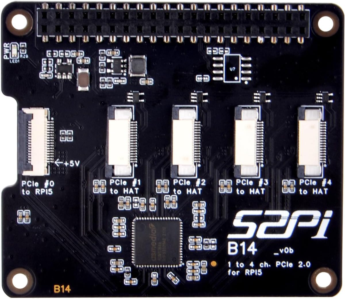 GeeekPi Quad FPC PCIe HAT for Raspberry Pi 5, B14 HAT 1 to 4 PCIe Interface with 40Pin GPIO Pin Header for Raspberry Pi 5
